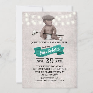 Vintage Golf Boy Sport Black Baby Shower Invitation