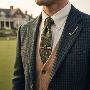 Vintage Golf Club Green and Gold Sport Neck Tie