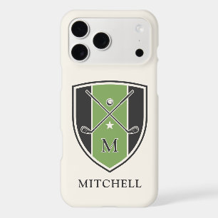 Vintage Golf Crest Custom Name Crossed Clubs Green iPhone 17 Pro Max Case