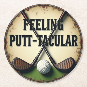 Vintage Golf Humor with Clubs Round Paper Coaster