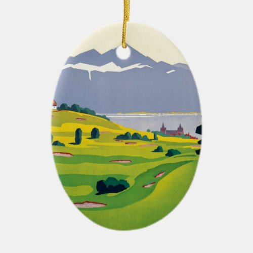 Vintage Golf Lausanne City Lake Switzerland Ceramic Ornament