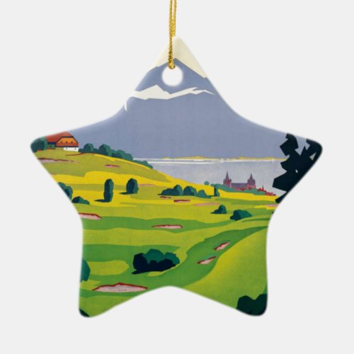 Vintage Golf Lausanne City Lake Switzerland Ceramic Ornament