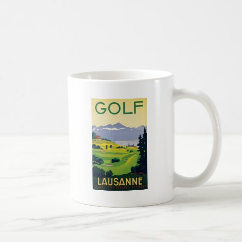 Vintage Golf Lausanne City Lake Switzerland Coffee Mug