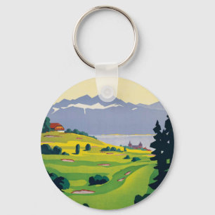 Vintage Golf Lausanne City Lake Switzerland Keychain