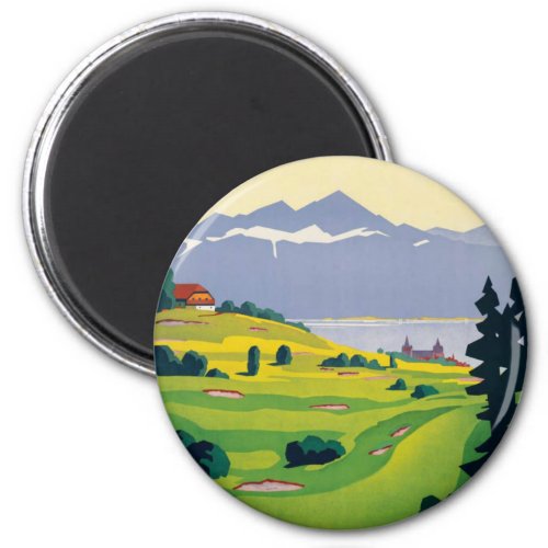 Vintage Golf Lausanne City Lake Switzerland Magnet