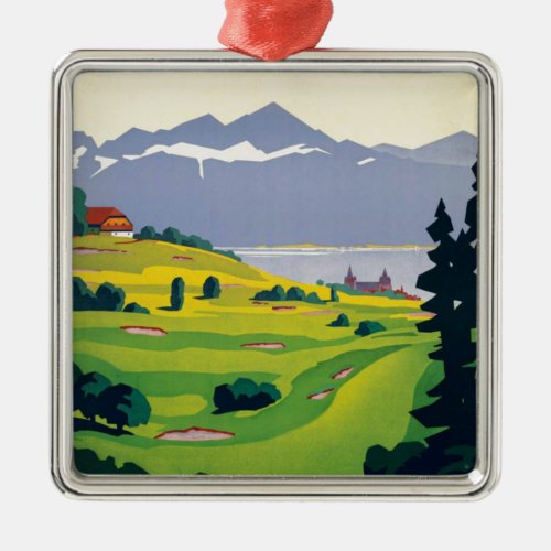 Vintage Golf Lausanne City Lake Switzerland Metal Ornament