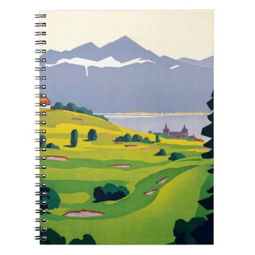 Vintage Golf Lausanne City Lake Switzerland Notebook