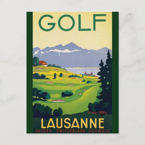 Vintage Golf Lausanne City Lake Switzerland Postcard