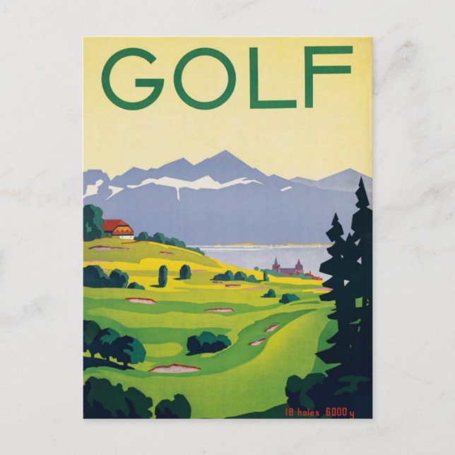 Vintage Golf Lausanne City Lake Switzerland Postcard (Front)