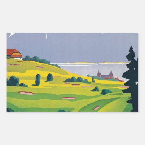 Vintage Golf Lausanne City Lake Switzerland Rectangular Sticker