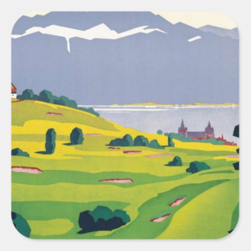 Vintage Golf Lausanne City Lake Switzerland Square Sticker
