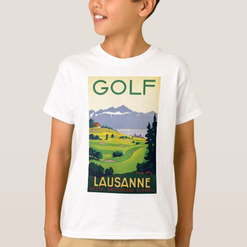 Vintage Golf Lausanne City Lake Switzerland T_Shirt