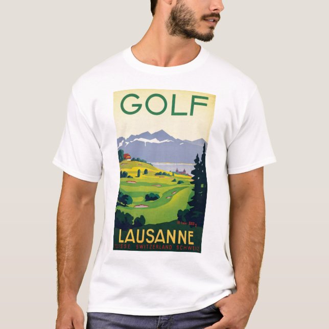 Vintage Golf Lausanne City Lake Switzerland T-Shirt (Front)