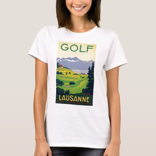 Vintage Golf Lausanne City Lake Switzerland T_Shirt