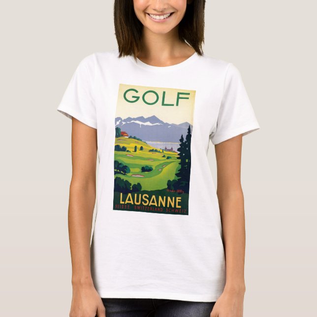 Vintage Golf Lausanne City Lake Switzerland T-Shirt (Front)