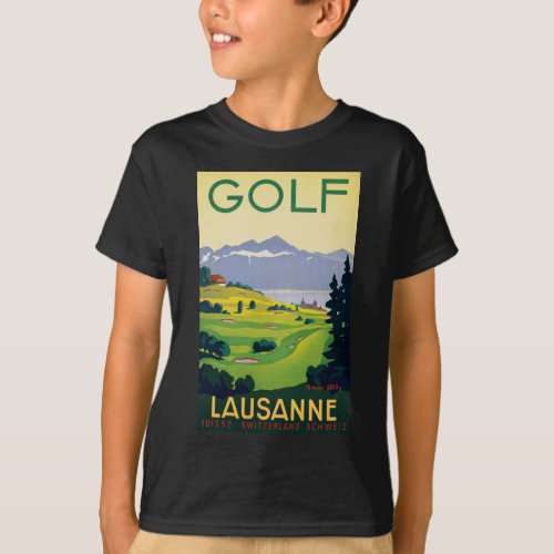 Vintage Golf Lausanne City Lake Switzerland T_Shirt