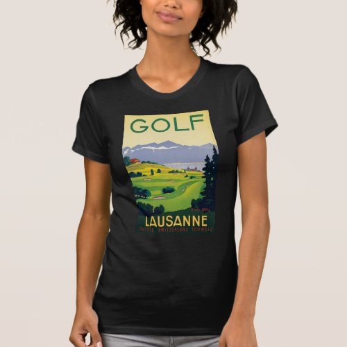 Vintage Golf Lausanne City Lake Switzerland T_Shirt