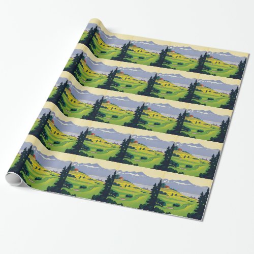 Vintage Golf Lausanne City Lake Switzerland Wrapping Paper