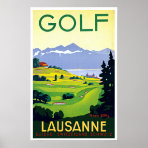 Vintage Golf Lausanne Switzerland Travel Poster