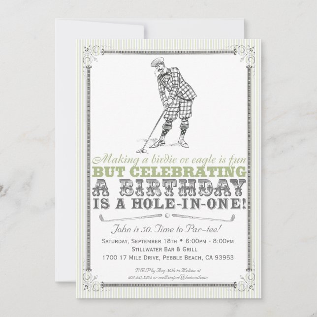 Vintage Golf Party Invitation - Man (Front)