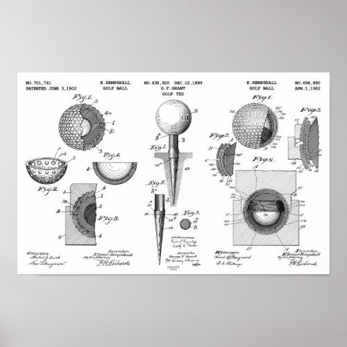 Vintage Golf Patent Poster 1 Black and White