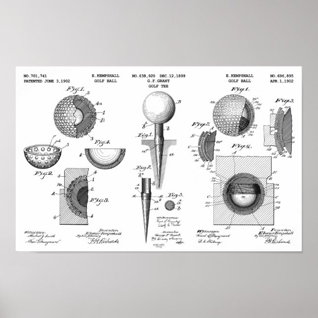 Vintage Golf Patent Poster 1 Black and White (Front)