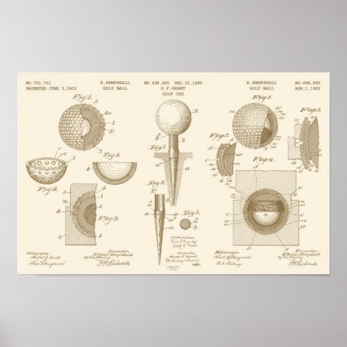 Vintage Golf Patent Poster 1 Sepia