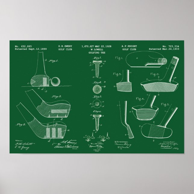 Vintage Golf Patent Poster 2 Green Chalkboard (Front)