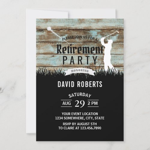 Vintage Golf Retirement Party Rustic Barn Wood Invitation