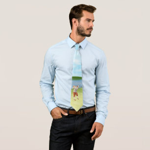 Vintage Golfer by the Riverbank Neck Tie