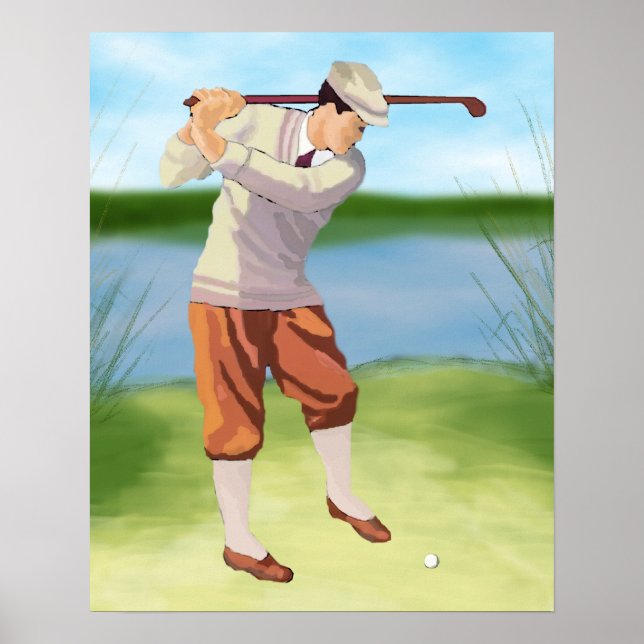 Vintage Golfer by the Riverbank Poster (Front)