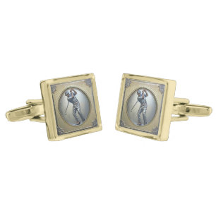 Vintage Golfer Gold Cufflinks