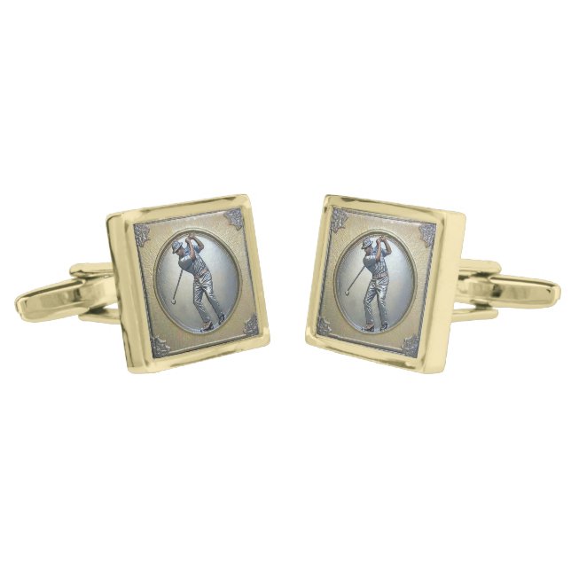 Vintage Golfer Gold Cufflinks (Angled)
