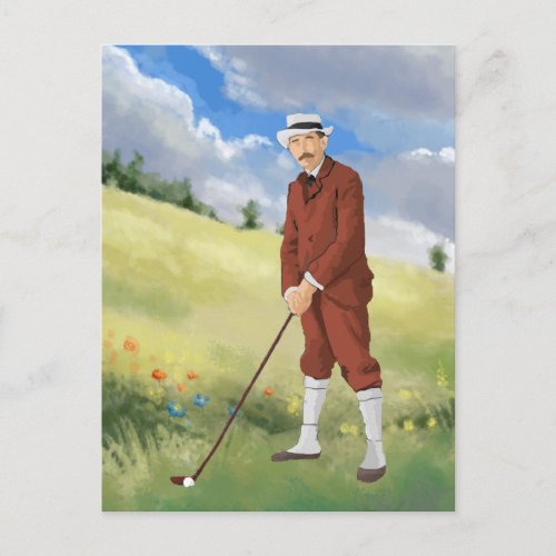 Vintage golfer in the rough postcard