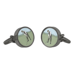 Vintage Golfer V1 Art Gunmetal Finish Cufflinks