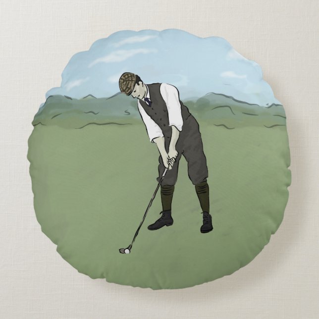 Vintage Golfer V1 Art Round Pillow (Front)