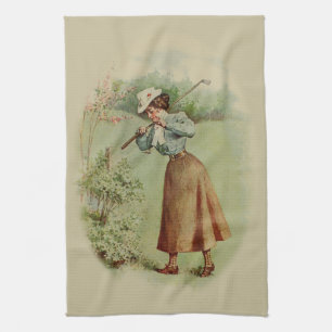 Vintage Golfing Lady Art Kitchen Towel