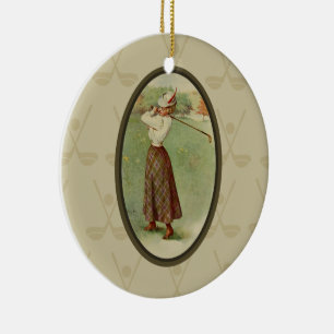Vintage Golfing Lady Art (three) Ceramic Ornament