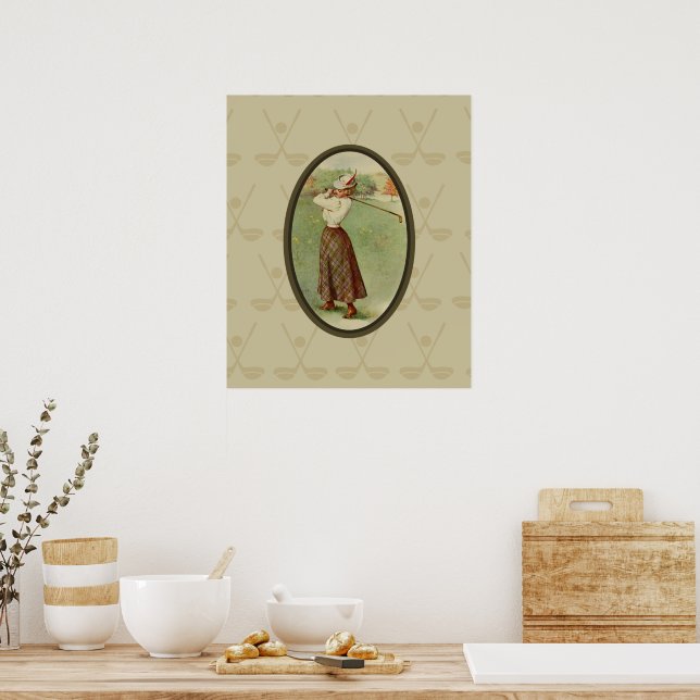 Vintage Golfing Lady Art (three) Poster (Kitchen)
