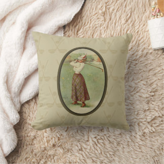 Vintage Golfing Lady Art (three) Throw Pillow
