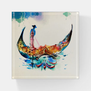 Vintage Gondola Venice City Travel Love Watercolor Paperweight