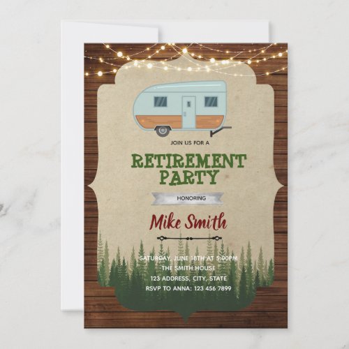 Vintage gone camping retirement party invitation