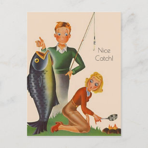 Vintage Gone Fishin Fishing Nice Catch lingo Retro Holiday Postcard