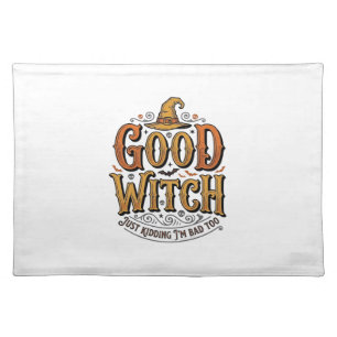 Vintage Good Witch Halloween Typography Design_1 Cloth Placemat