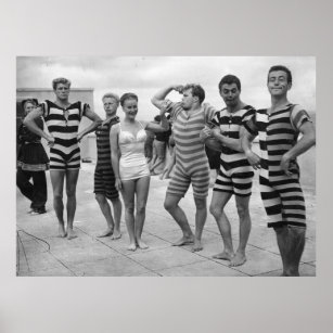 Vintage goofy men in bathing suits with woman poster