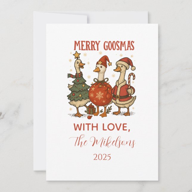 Vintage Goose Christmas Holiday Card (Front)