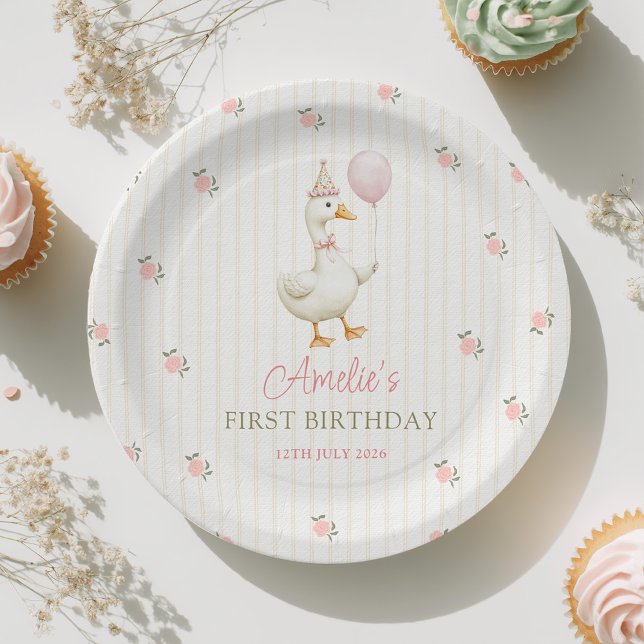 Vintage Goose First Birthday  Paper Plates (Creator Uploaded)