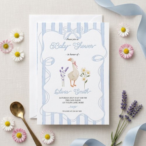 Vintage Goose Floral Baby Shower Invitation