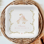 Vintage Goose Girl Baby Shower Paper Plates<br><div class="desc">This baby shower paper plate design features a cute little goose and her mama,  and a whimsical watercolor greenery frame design with pink floral elements.</div>