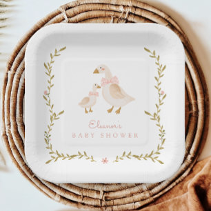 Vintage Goose Girl Baby Shower Paper Plates